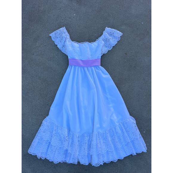 Vint. 80s Gone With The Wind Southern Belle Lace Ruffles White Purple Prom Dress - Picture 10 of 15